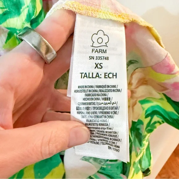 FARM Rio Linen Blend Tie-Strap Sweetheart Babydoll Midi Dress Size XS NEW - Picture 6 of 11